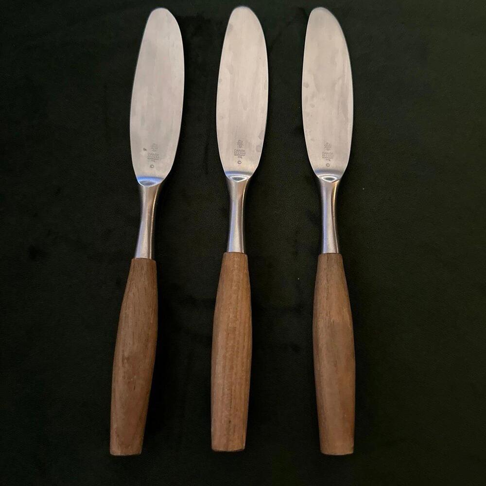 4 Dansk FJORD Teak Wood Handle Stainless GERMANY Flatware Dinner Knives